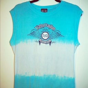 BLUE AND SPARKLY WHITE HARLEY DAVIDSON CUTOFF